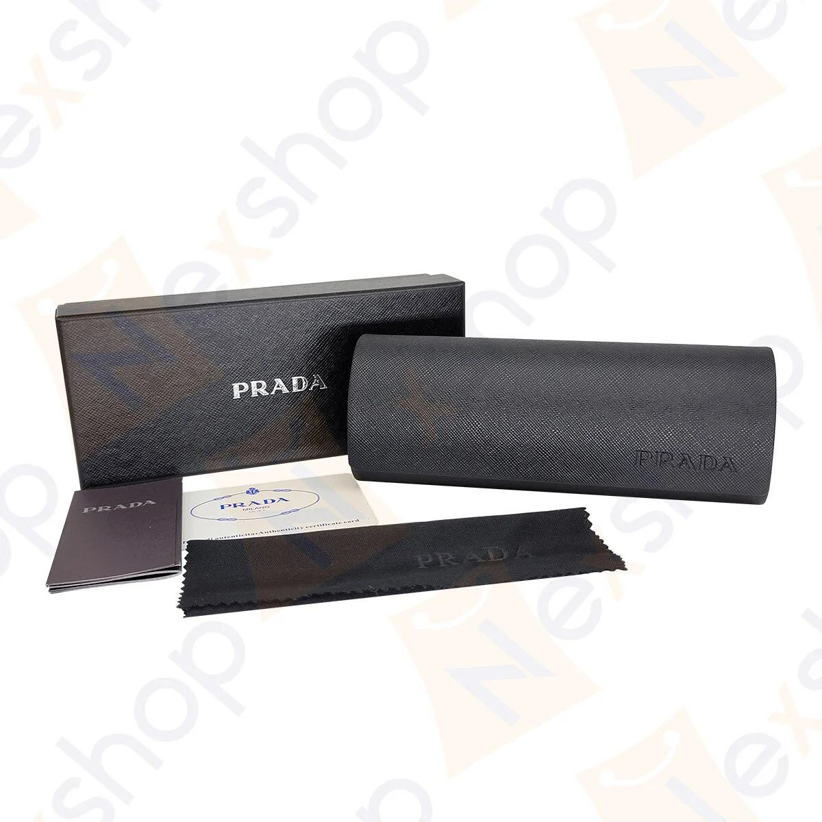 Prada Saffiano Black Eyeglasses Rectangular Hard Case w/ Cleaning Cloth Gift Box 4