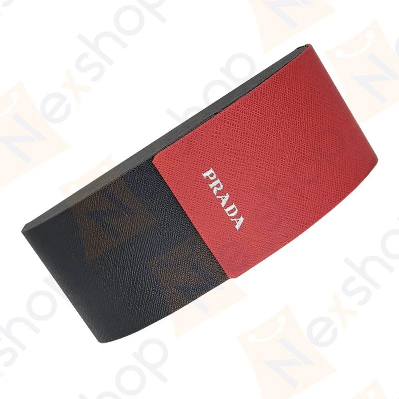Prada Saffiano Black & Red Sunglasses Eyeglasses Hard Case with Cloth & Gift Box