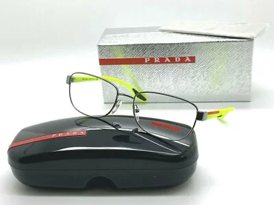 Prada Sport Eyeglasses VPS 52L 5AV-101 GUNMETAL/NEON YELLOW 54-17-145MM Italy