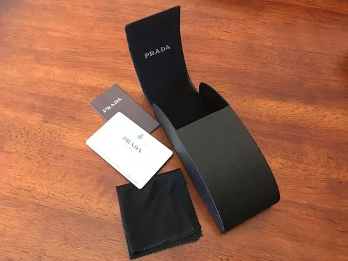 PRADA SUNGLASSES EYEGLASSES CASE +CLOTH + OUTER BOX 6’ X 2 1/2’ X 2 1/4’ NEW 2