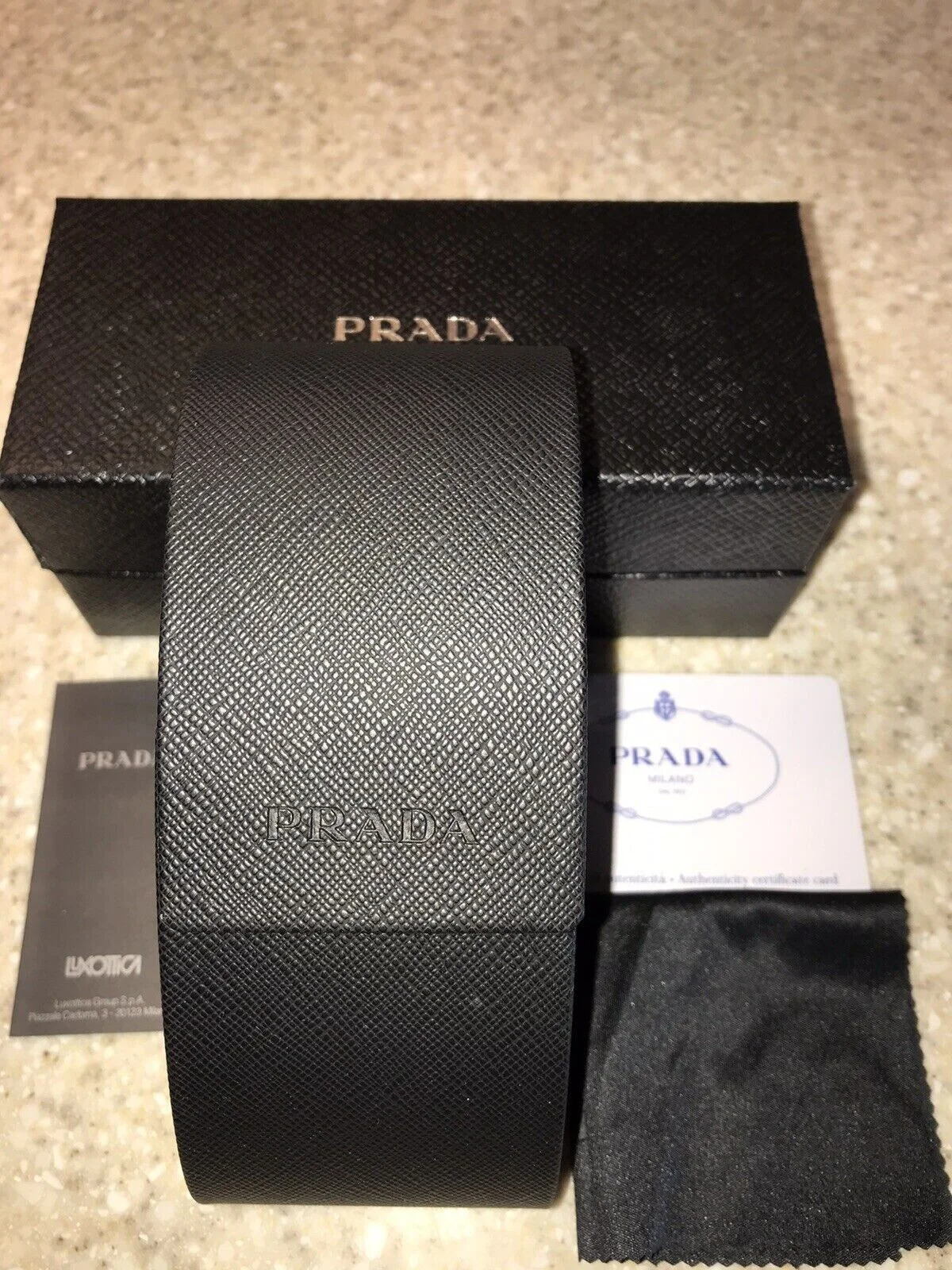 PRADA Sunglasses/Eyeglasses hard Case black, Gift box and Cleaning Cloth NEW 2