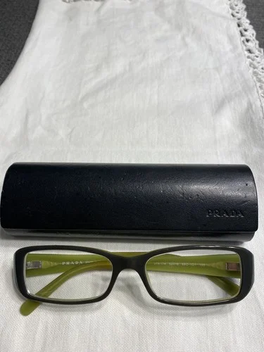 Prada VPR17H Gray/Green Eyeglass Frames 52-16-135 & Prada Case