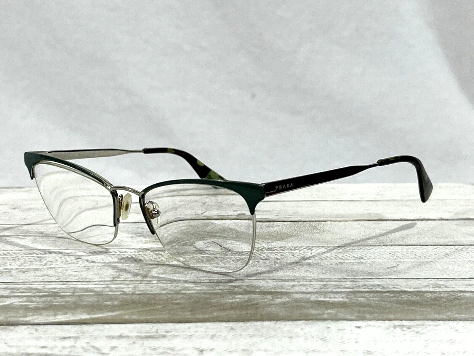 Prada VPR65Q Unisex Horn Rim Eyeglass Frames Silver Green 53▯17-140