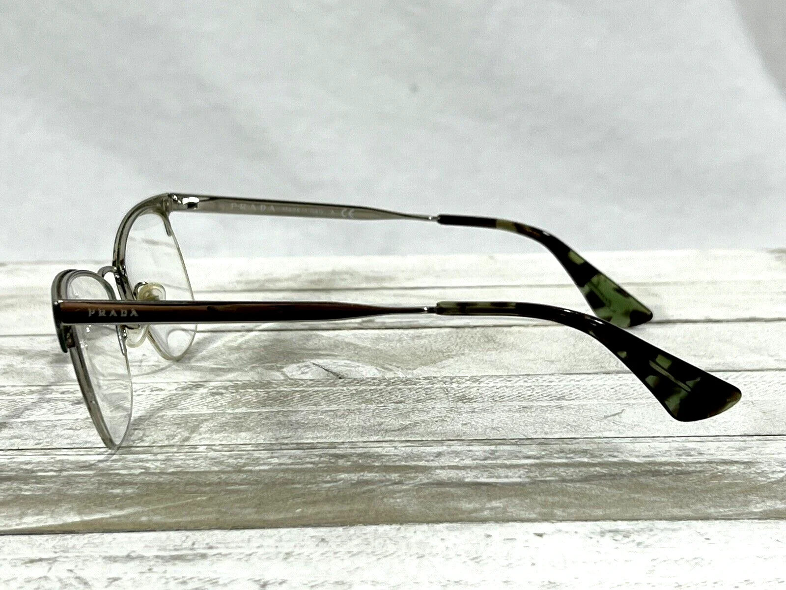 Prada VPR65Q Unisex Horn Rim Eyeglass Frames Silver Green 53▯17-140 4