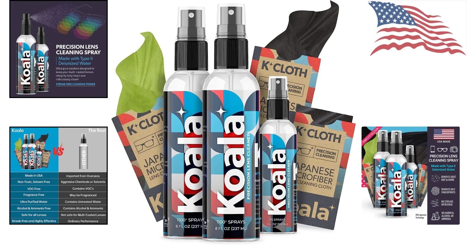 Premium Eyeglass Lens Cleaner - Made in USA - Alcohol Free - 6 Piece Set 2