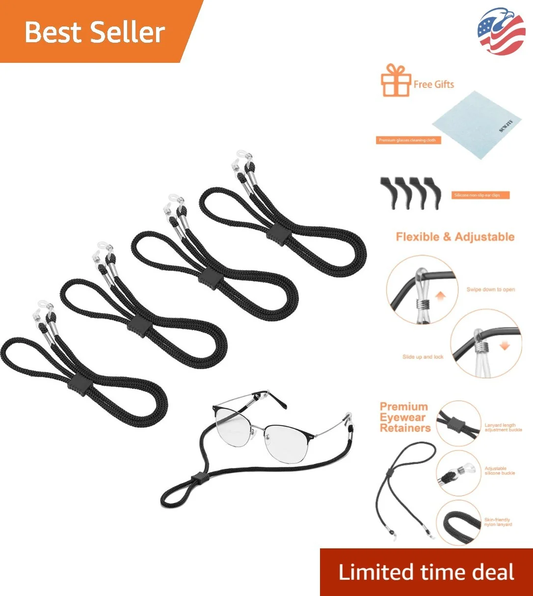 Premium Eyeglass Straps - 4PCS Nylon Retainers - Anti-slip Chains - Free 3 Gifts