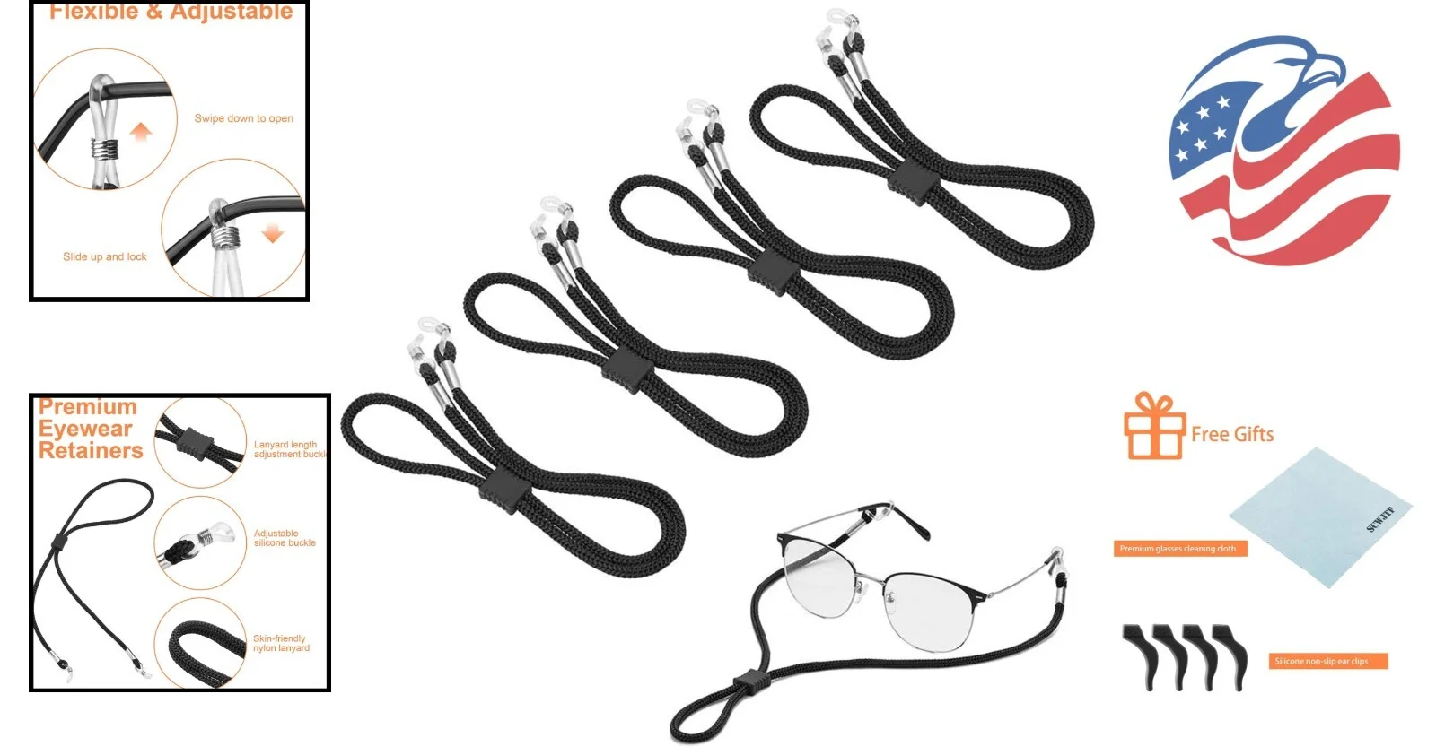 Premium Eyeglass Straps - 4PCS Nylon Retainers - Anti-slip Chains - Free 3 Gifts 2