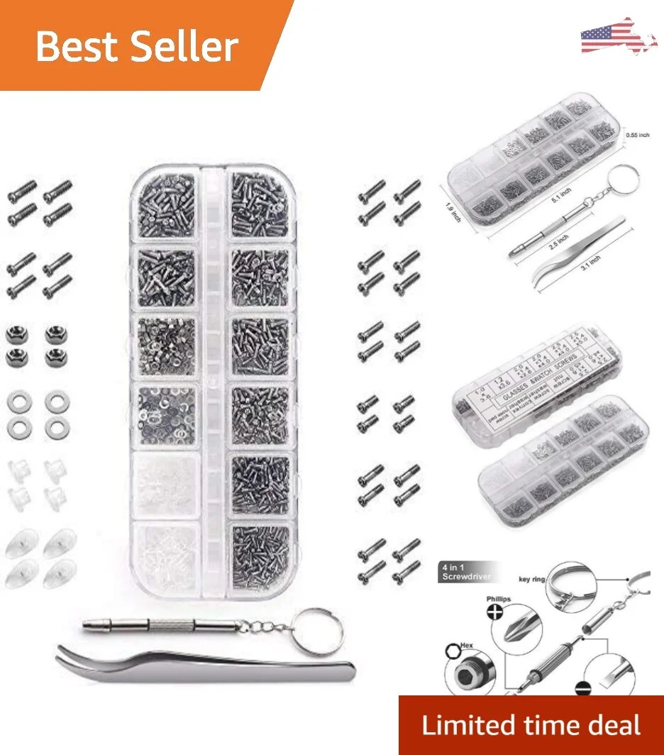 Premium Eyeglasses Repair Kit - Stainless Steel Set - Screwdriver & Nose Pads