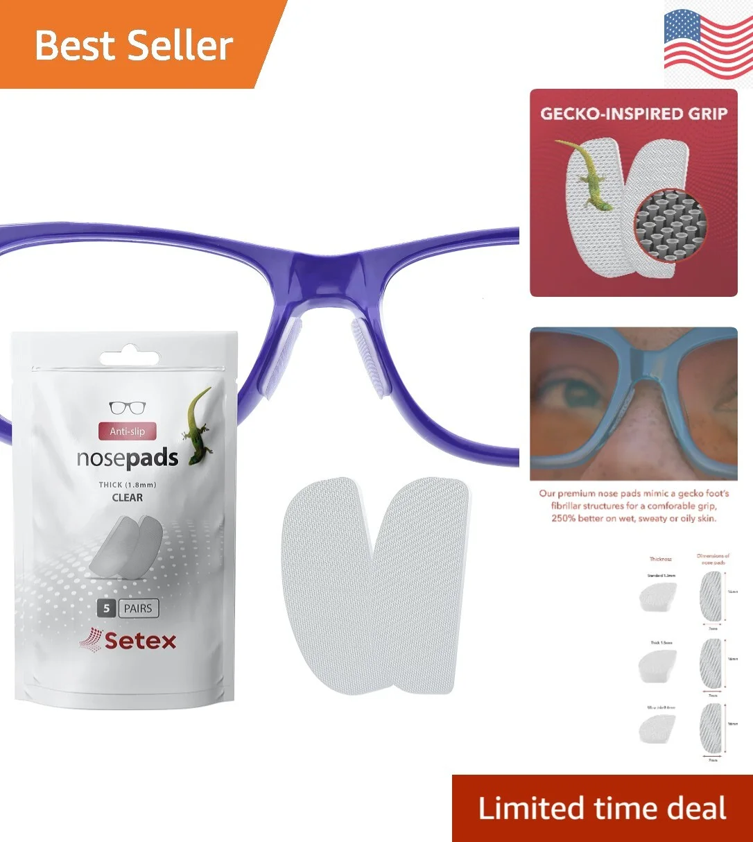 Premium Gecko Grip Eyeglass Nose Pads - Ultra All Day Comfort - 5 Clear Pair