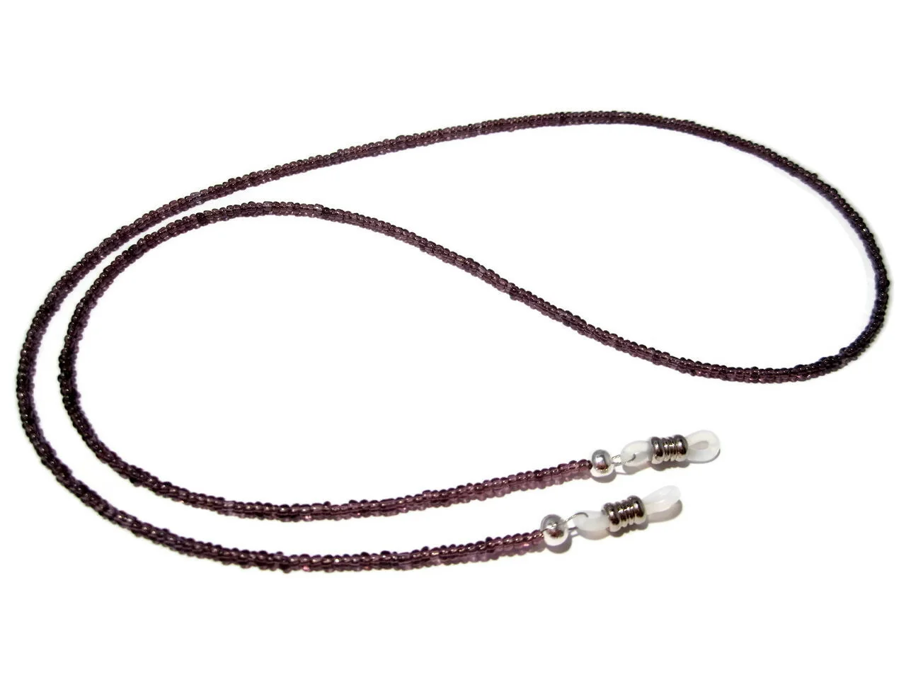 Pretty Purple Beaded Eyeglass Holder Necklace, Glasses Lanyard Cord, Clear Grips 2