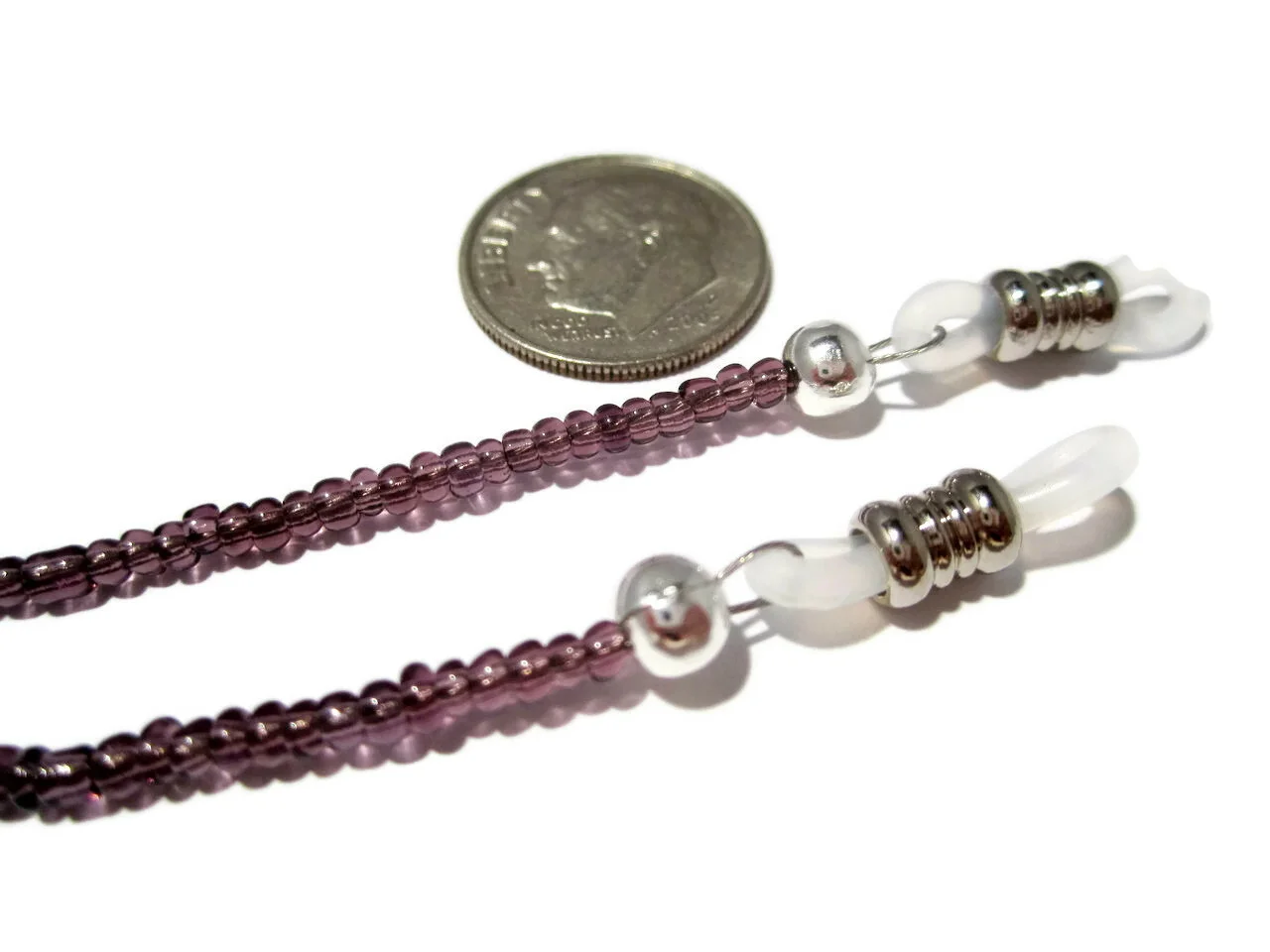 Pretty Purple Beaded Eyeglass Holder Necklace, Glasses Lanyard Cord, Clear Grips 3