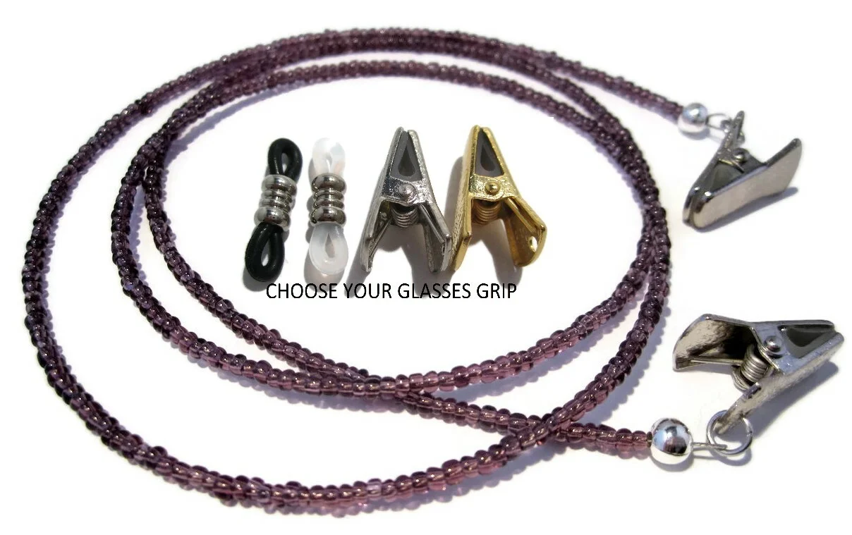 Pretty Purple Beaded Eyeglass Holder Necklace Strap, PICK YOUR GRIP, Lanyard