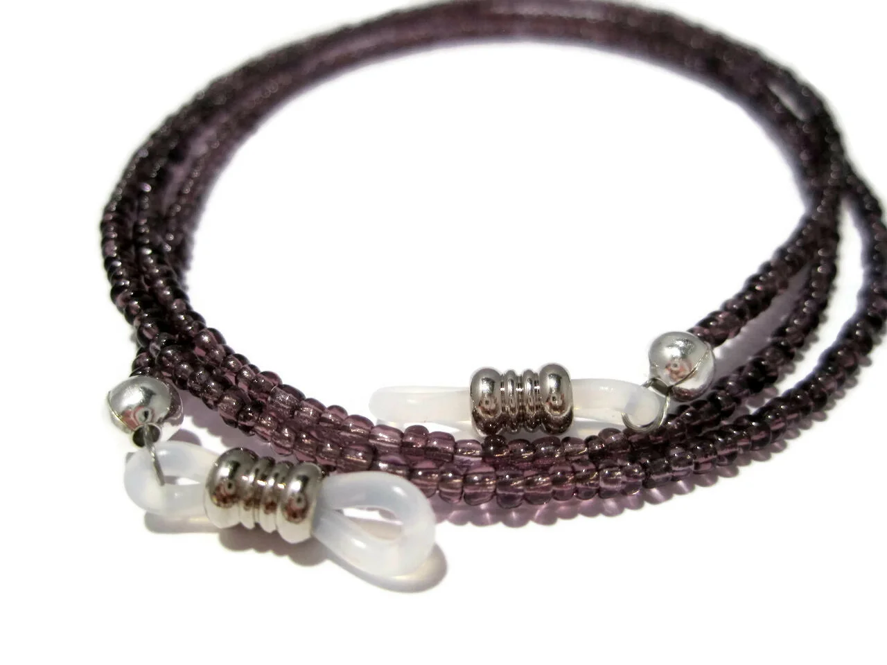 Pretty Purple Beaded Eyeglass Holder Necklace Strap, PICK YOUR GRIP, Lanyard 3
