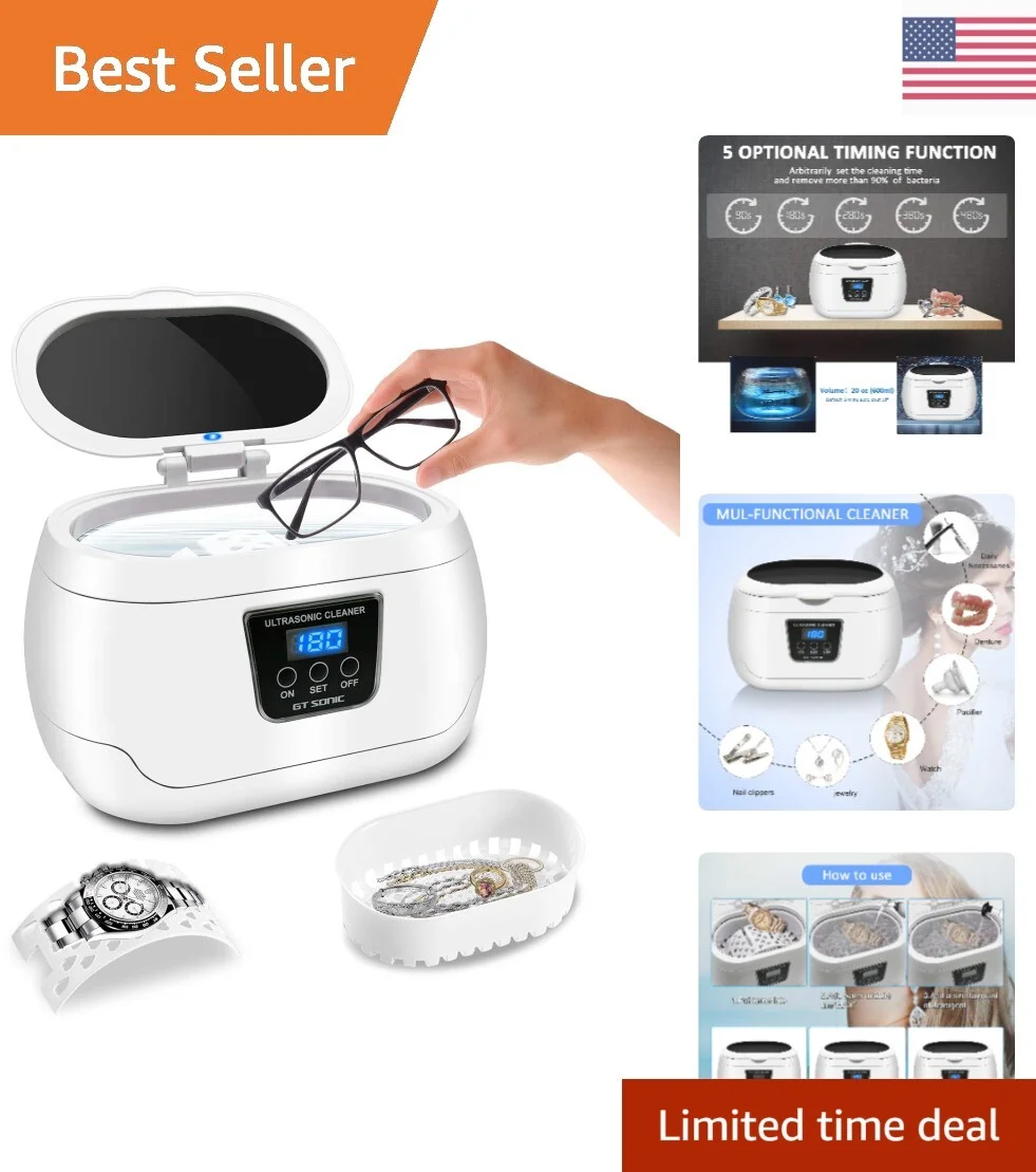 Professional Ultrasonic Jewelry Eyeglass Cleaner Stainless Steel Portable Timer
