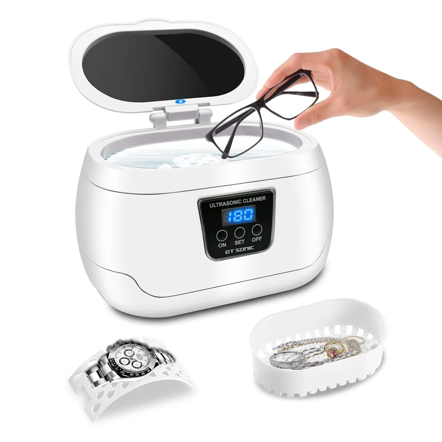 Professional Ultrasonic Jewelry Eyeglass Cleaner Stainless Steel Portable Timer 3