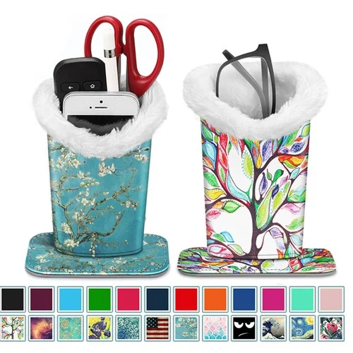 PU Leather Eye-Glass Protective Cover Stand Case Plush Lined Eyeglasses Holder