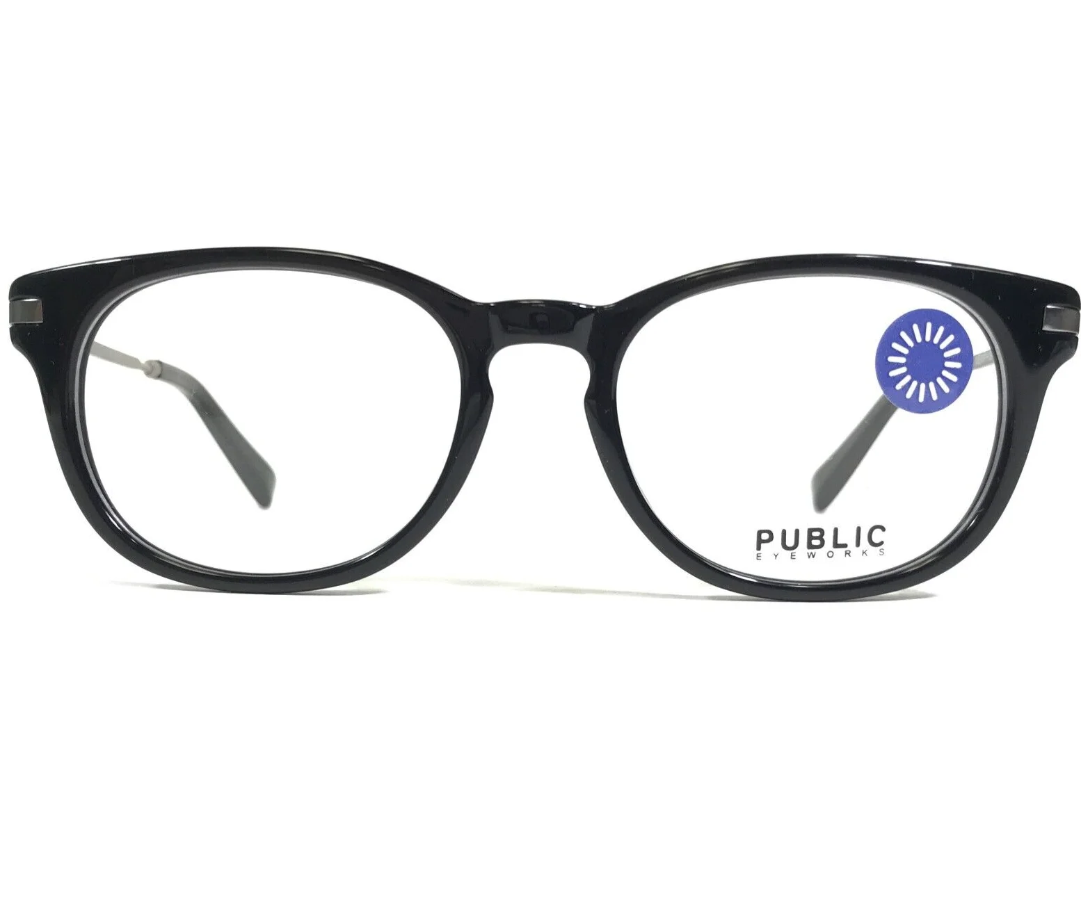 Public Eyeworks Eyeglasses Frames MEMPHIS-C01 Black Silver Round 49-18-145