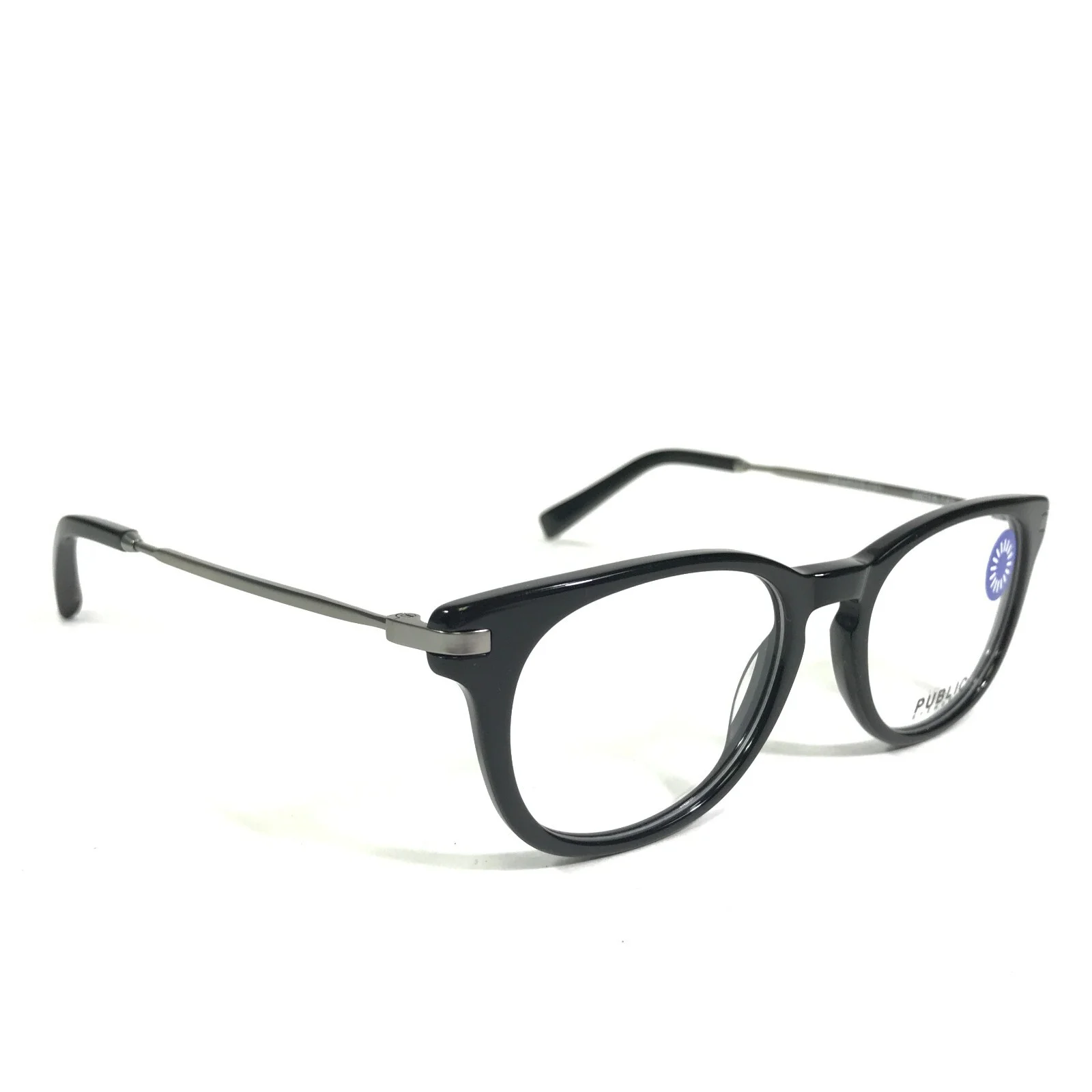 Public Eyeworks Eyeglasses Frames MEMPHIS-C01 Black Silver Round 49-18-145 2