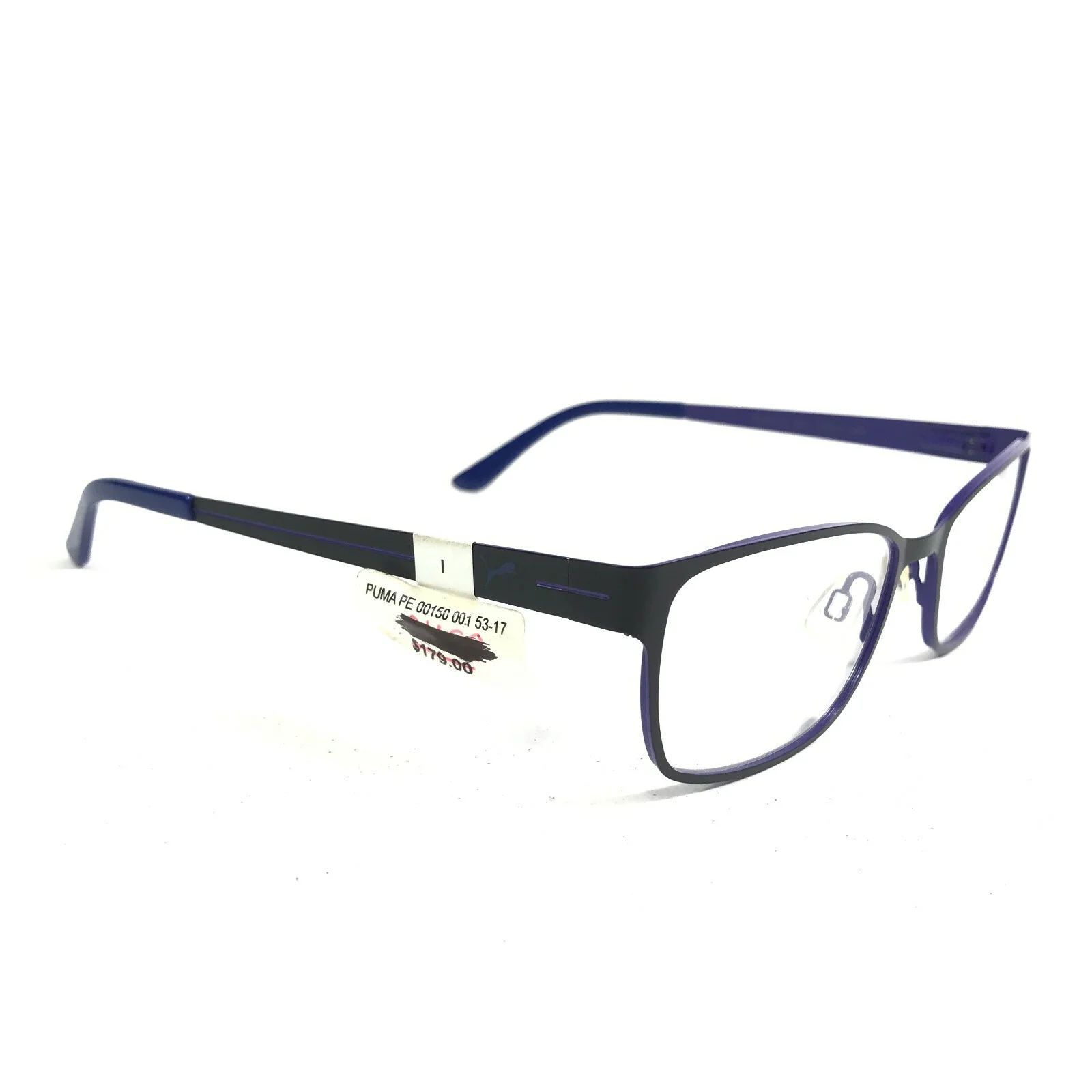 Puma Eyeglasses Frames PE00150 001 Black Blue Rectangular Full Rim 53-17- 140 3
