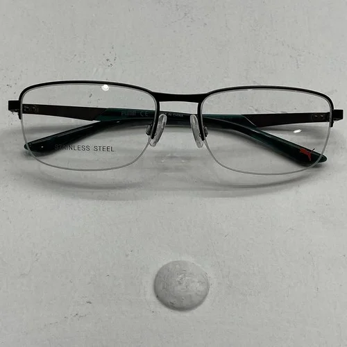 Puma Stainless Steel Eyeglass Wire Half Frames Clear Lense With Case PU00940 006