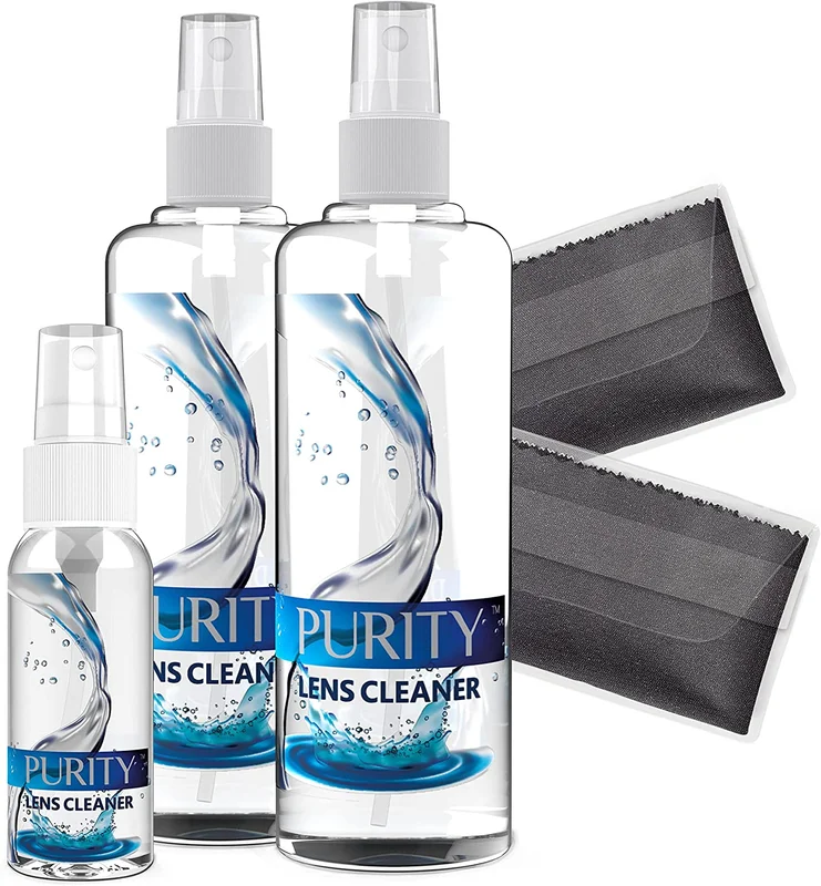 Purity Eyeglass Lens Cleaner Kit 2 X 8Oz and 1X2Oz Lens Cleaner Spray Bottle + 2