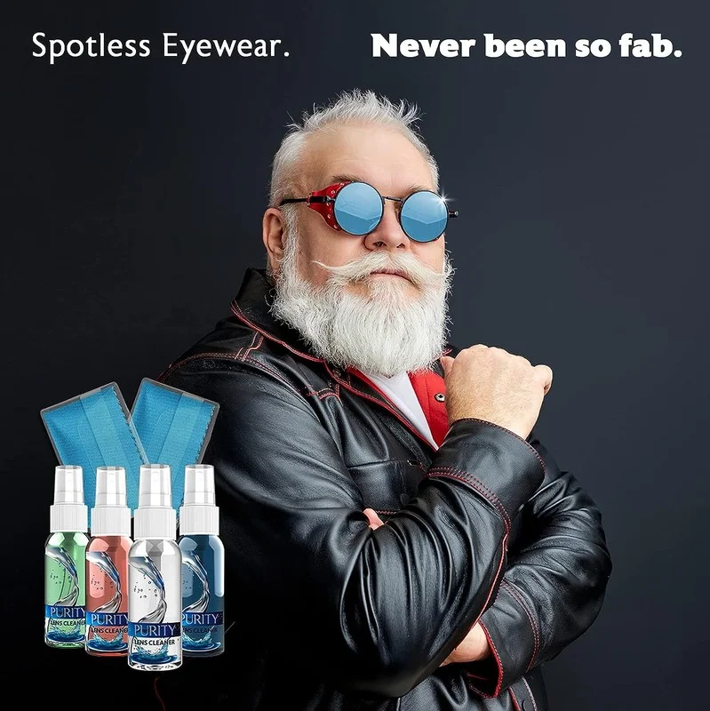 Purity Eyeglass Lens Cleaner Kit Spray Bottle W/ 2 Clothes 2 X 8Oz and 1 X 2Oz 3