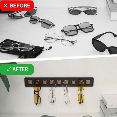 Qiannhee Sunglass Organizer-Bamboo Eyeglass Holder Wall Mounted Glasses 3