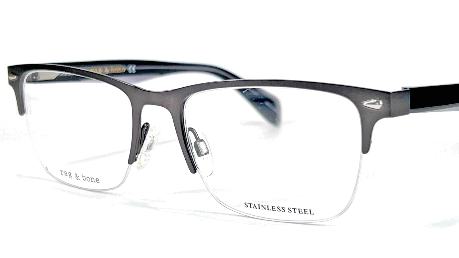 Rag & Bone RNB7019 Mens Semi Rimless Eyeglass Frame 0R80 Semi Matte Dk Ruthenium