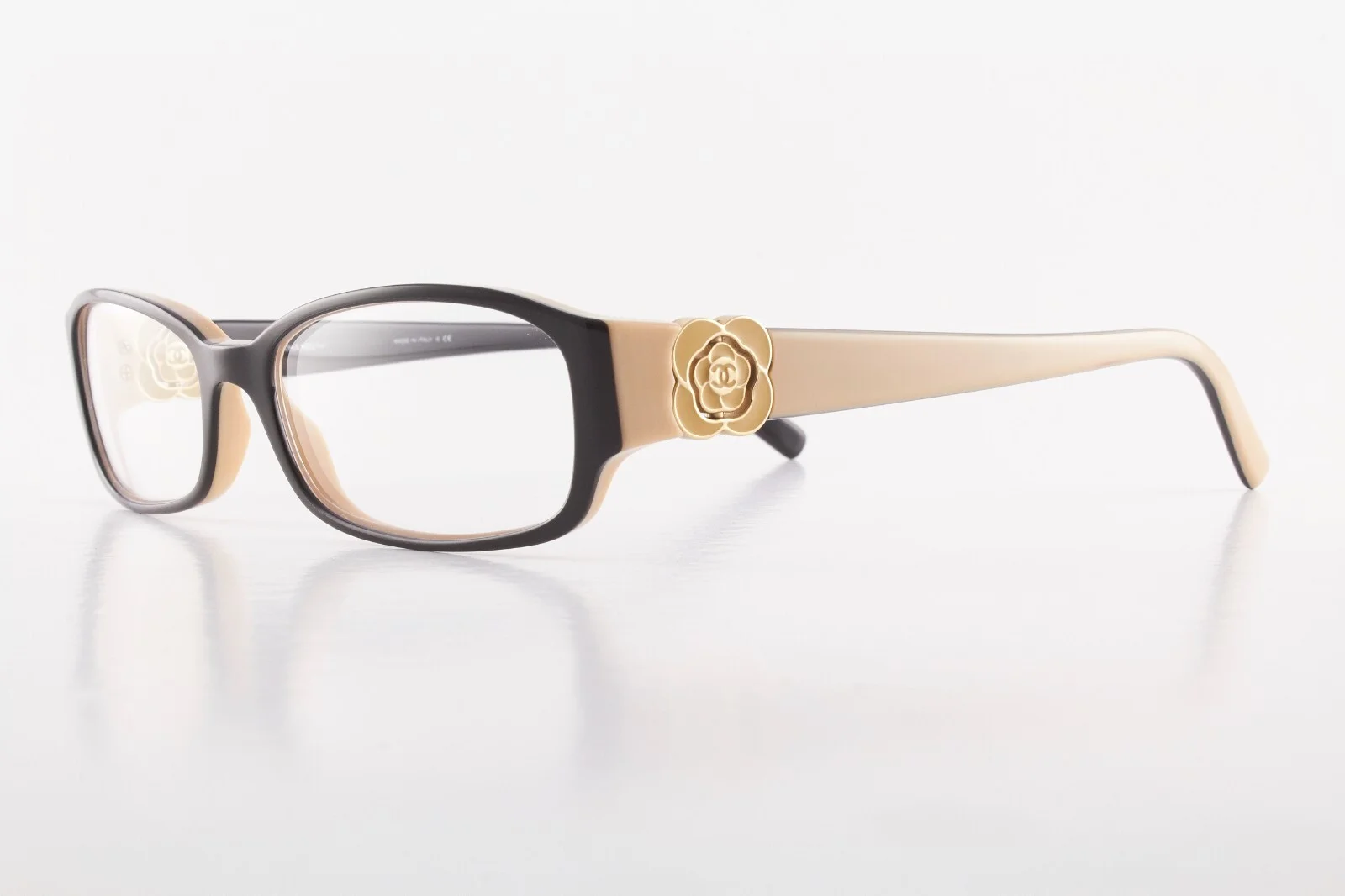 Rare Authentic Chanel 3131 c.1013 53mm Black Beige Glasses Frames Italy 2