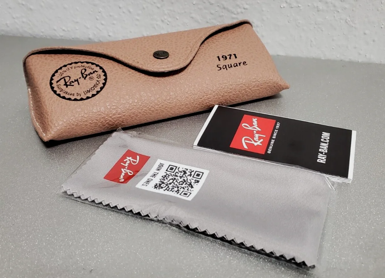 Ray-Ban 1971 Square Beige Sunglasses/Eyeglasses Case + Cleaning Cloth+Booklet