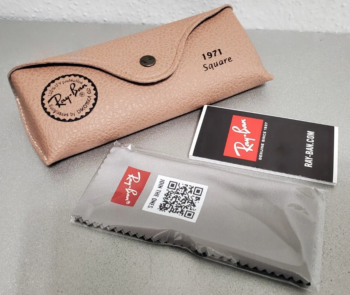 Ray-Ban 1971 Square Beige Sunglasses/Eyeglasses Case + Cleaning Cloth+Booklet 3