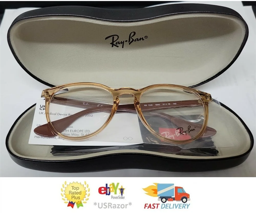 Ray-Ban Eyeglasses Frame Transparent Light Brown Brazil RX7046 ERIKA 9014 Case