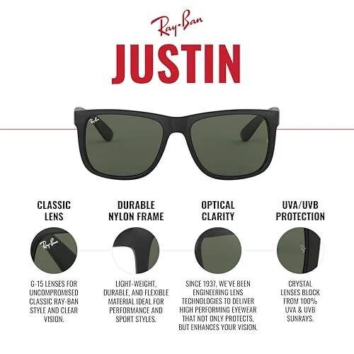 Ray-Ban Eyeglasses Frames RB4165 JUSTIN 622/55 Matte Black Square 54-16-145 4