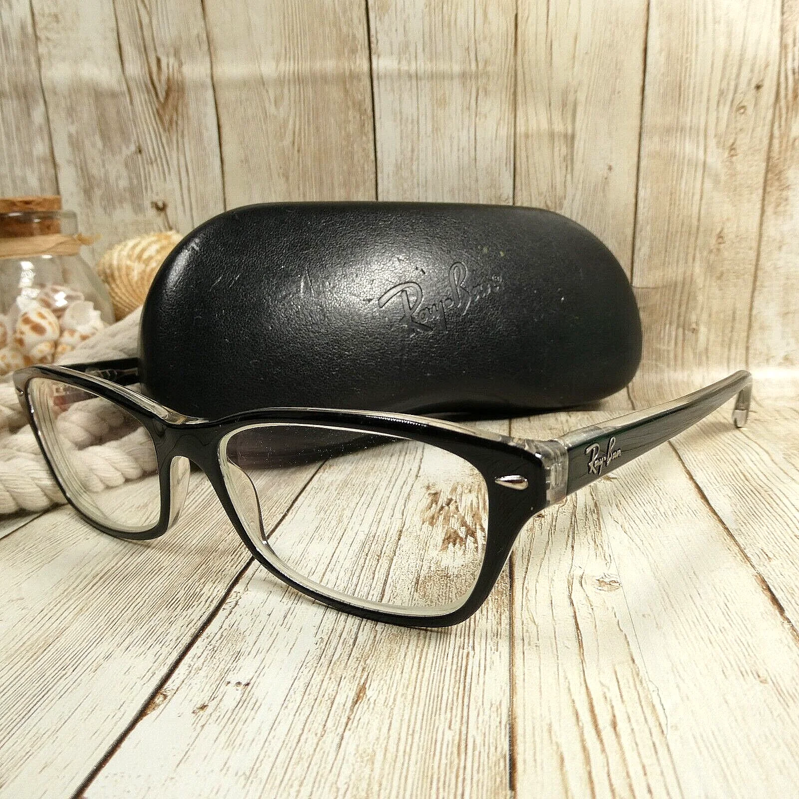 Ray-Ban RB 5256 2034 Eyeglasses Frames Black Clear Square Full Rim 52-16-135