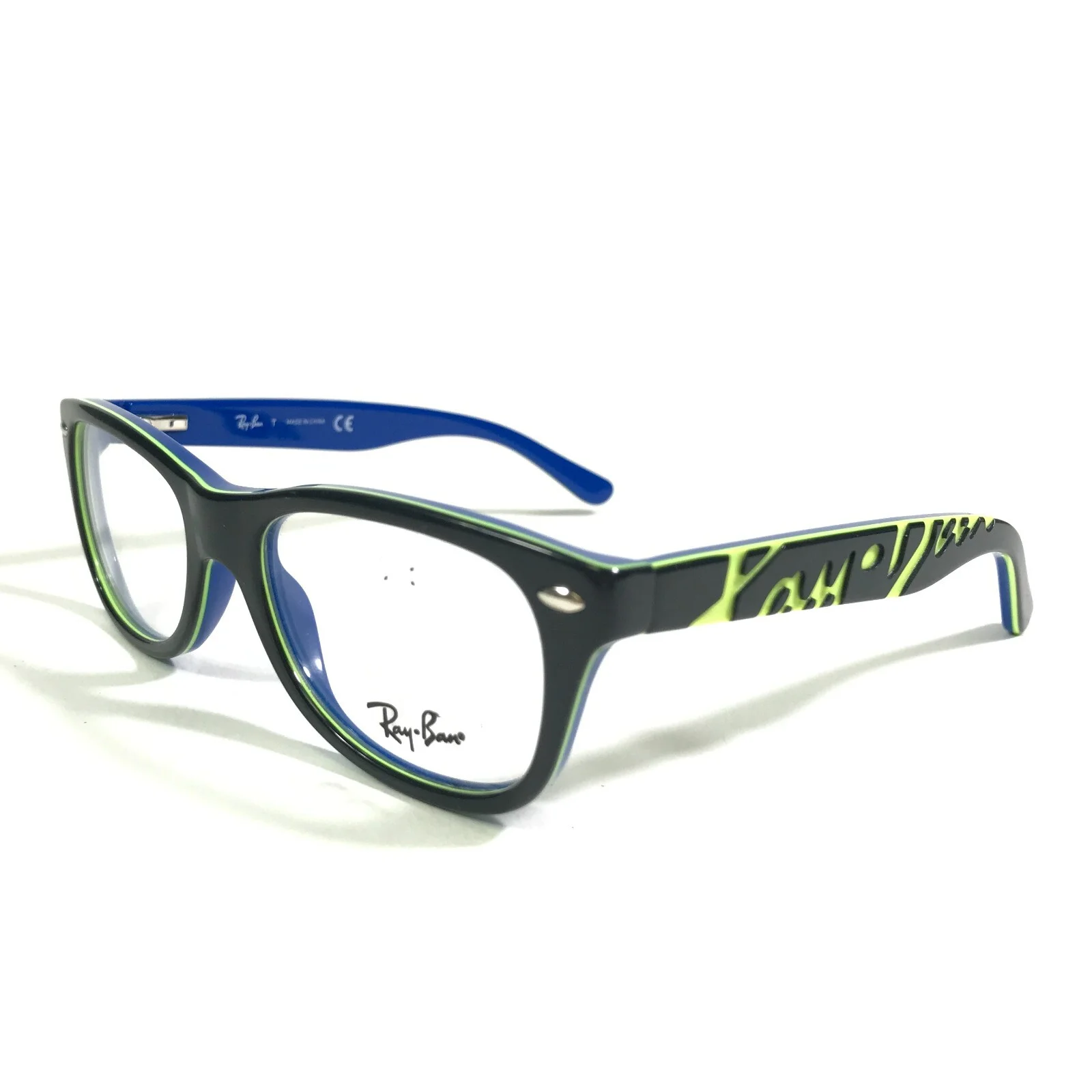 Ray-Ban RB1544 3600 Kids Eyeglasses Frames Black Blue Yellow Round 48-16-130