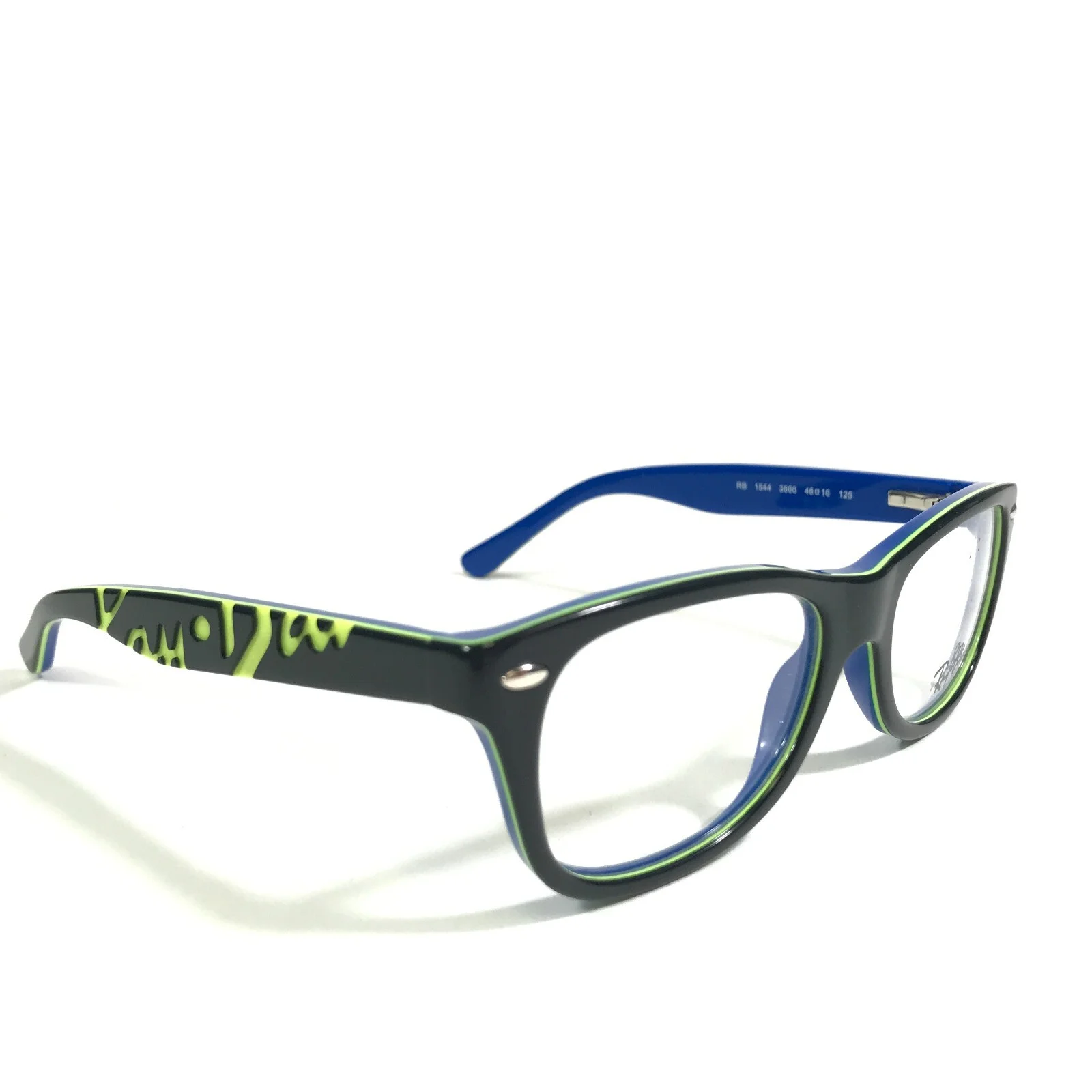 Ray-Ban RB1544 3600 Kids Eyeglasses Frames Black Blue Yellow Round 48-16-130 3