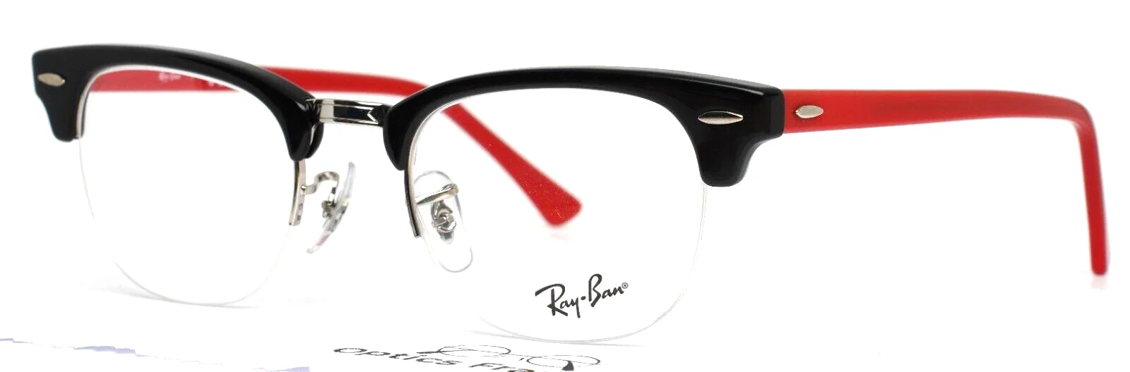 RAY BAN RB4354V 5905 Black Red Clubmaster Half Rim Eyeglasses 48-22-140 B:39