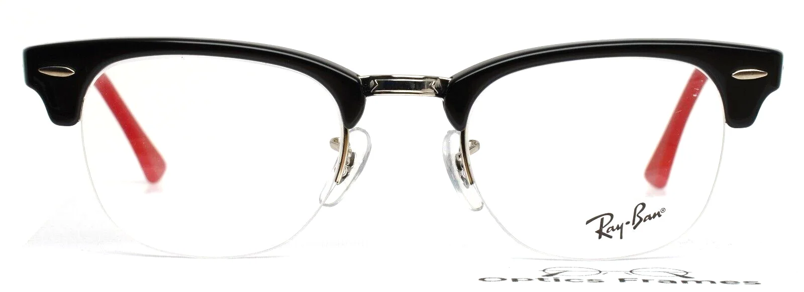 RAY BAN RB4354V 5905 Black Red Clubmaster Half Rim Eyeglasses 48-22-140 B:39 2