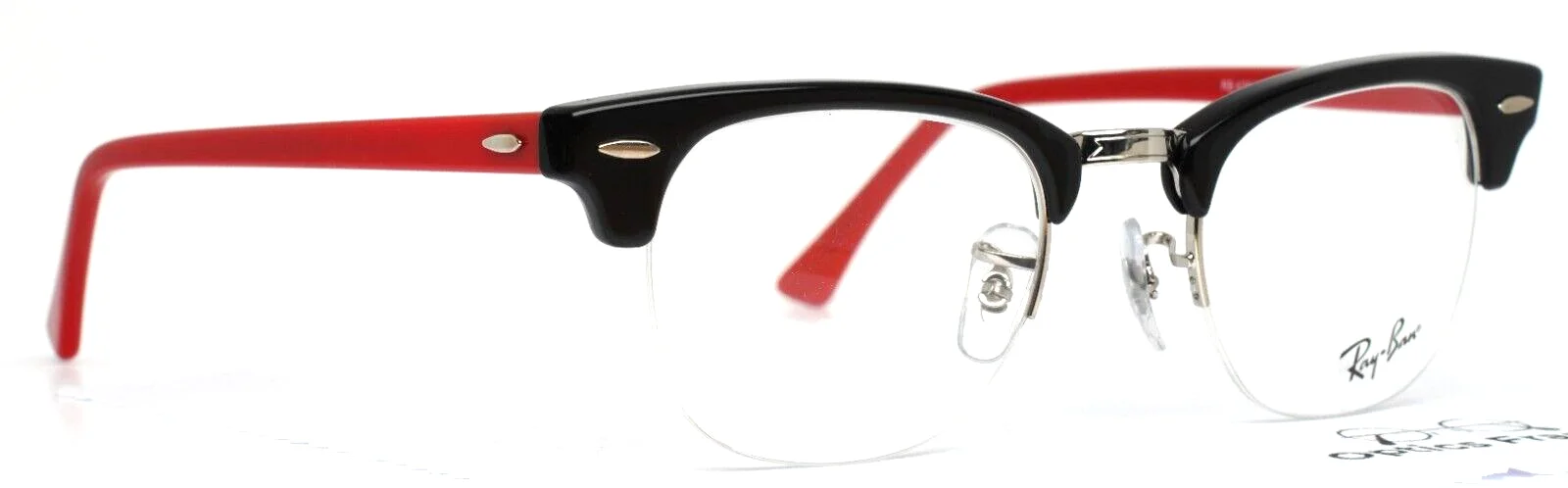 RAY BAN RB4354V 5905 Black Red Clubmaster Half Rim Eyeglasses 48-22-140 B:39 3