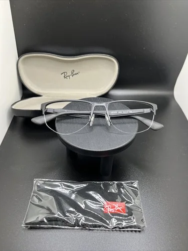 RAY-BAN RB6335 2503 Black Matte Half Rimless Eyeglasses Frame 54-17-145 2