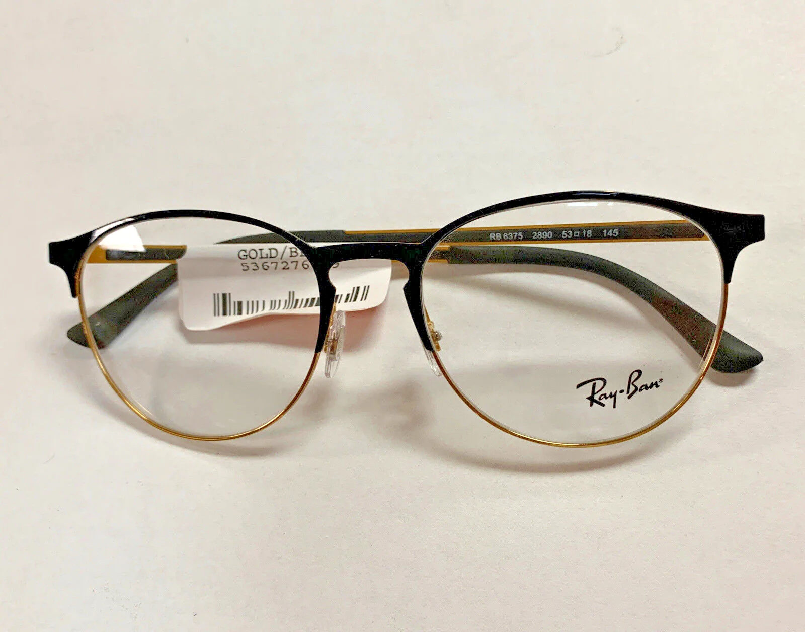 Ray Ban RB6375 2890 Black Gold Metal Round Eyeglasses Frame 53-18 145 FS