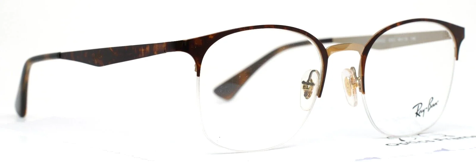 RAY BAN RB6422 3001 Tortoise Unisex Round Half Rim Eyeglasses 49-19-140 B:42 3