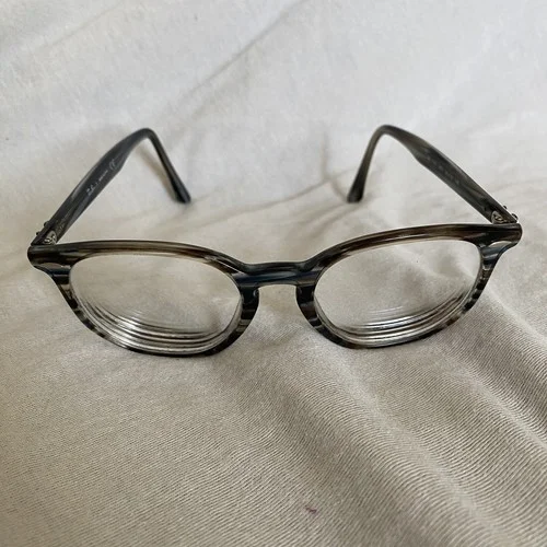 Ray-Ban RB7151 5801 50 Eyeglasses Hexagonal Optics Polished Striped Blue Gray