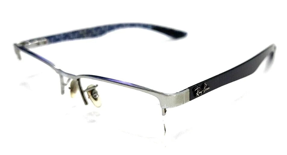 Ray Ban RB8412 2502 Silver Blue Carbon Fiber Eyeglasses Frame 52-17 145 READ