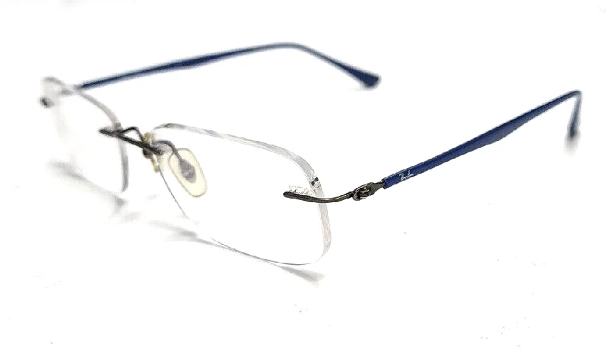 Ray Ban RB8704 1000 LightRay Gunmetal Blue Rimless Eyeglasses 54-17 140