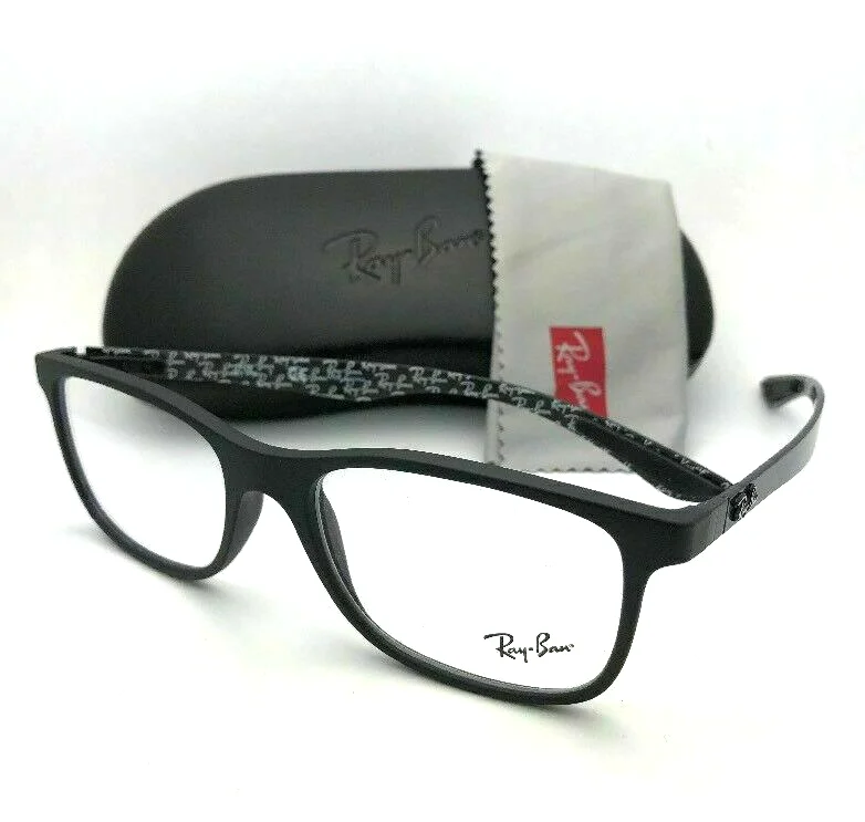 Ray Ban RB8903 5263 Black Square Carbon Fiber Eyeglasses 55-18 145 Crack Tip