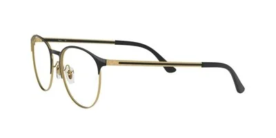 Ray-Ban RX6375 Metal Round Eyeglass Frames, Black On Gold/Demo Lenses
