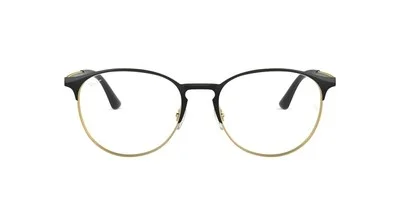 Ray-Ban RX6375 Metal Round Eyeglass Frames, Black On Gold/Demo Lenses 2