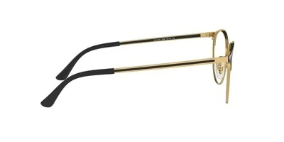 Ray-Ban RX6375 Metal Round Eyeglass Frames, Black On Gold/Demo Lenses 4