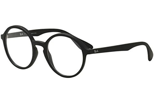 Ray-Ban RX7075 Round Prescription Eyeglass Frames, Rubber Black & Black/Demo Lens, 49 mm
